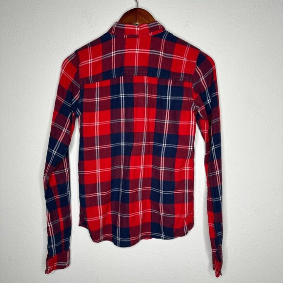 Abercrombie & Fitch flannel long sleeve button‎ up shirt blue, red Sz S - Picture 2 of 4